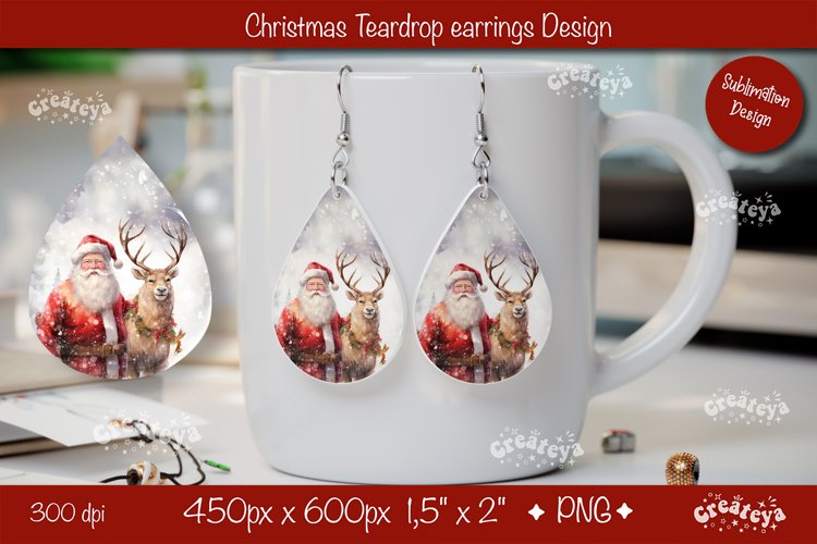Christmas teardrop earrings sublimation Christmas Santa png