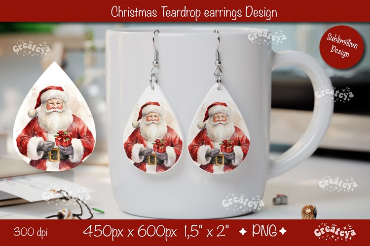 Christmas teardrop earrings sublimation Christmas Santa png