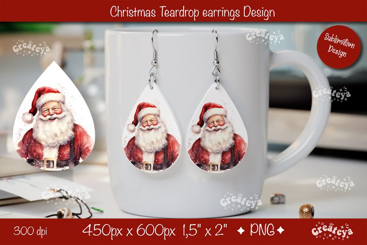 Christmas teardrop earrings sublimation Christmas Santa png