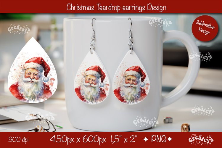 Christmas teardrop earrings sublimation Christmas Santa png