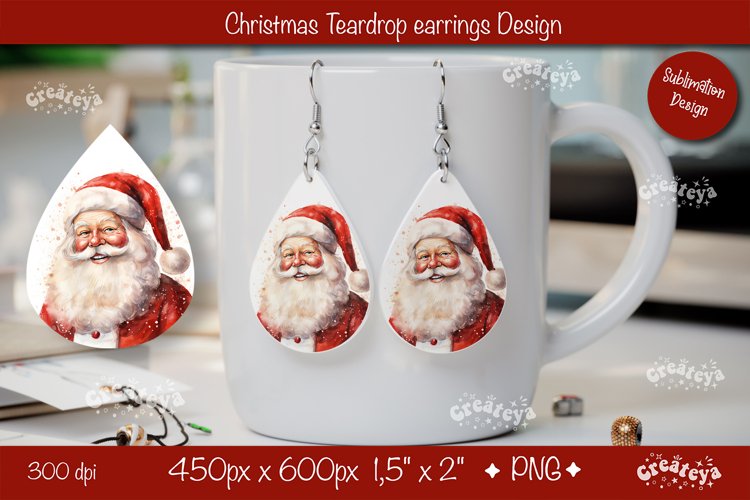 Christmas teardrop earrings sublimation Christmas Santa png