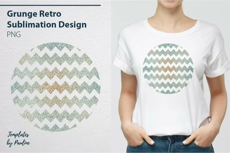 Round Grunge Retro Sublimation Design, Glitter Zig-Zag PNG