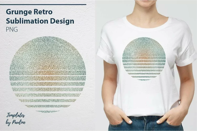Round Grunge Retro Sublimation Design, Striped Sunset PNG
