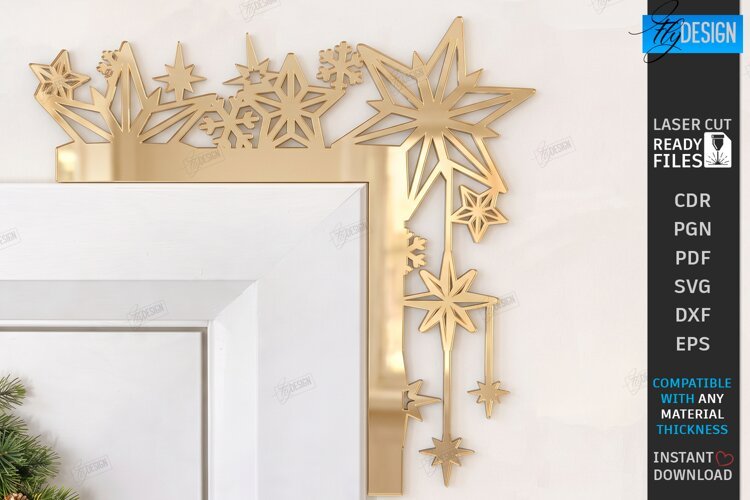 Gold Door Corner Laser Cut| Christmas Wall Decor | Stars SVG example image 1