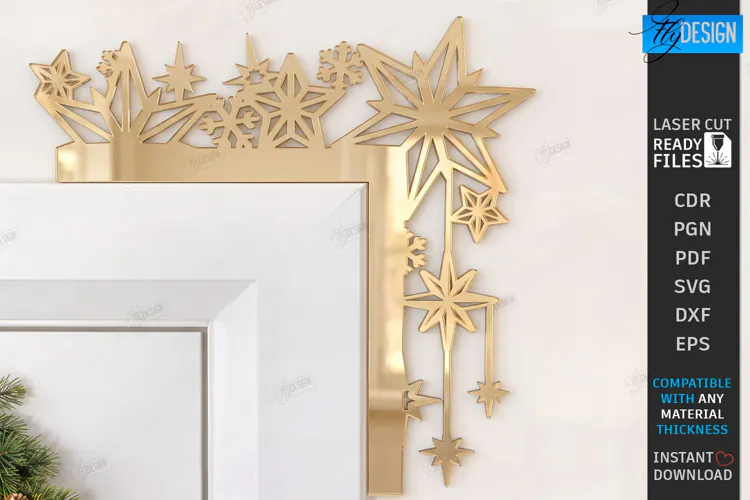 Gold Door Corner Laser Cut| Christmas Wall Decor | Stars SVG