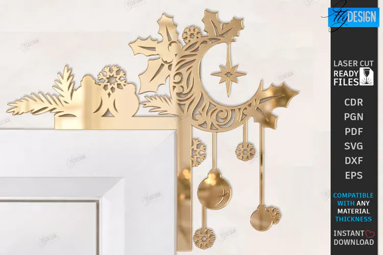 Gold Door Corner Laser Cut| Christmas Wall Decor | Snowflake
