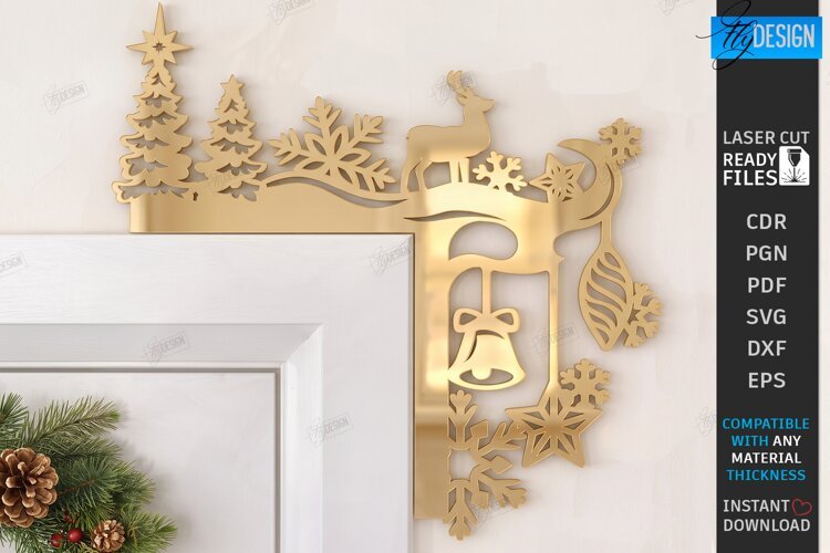 Gold Door Corner Laser Cut| Christmas Wall Decor | Deer example image 1