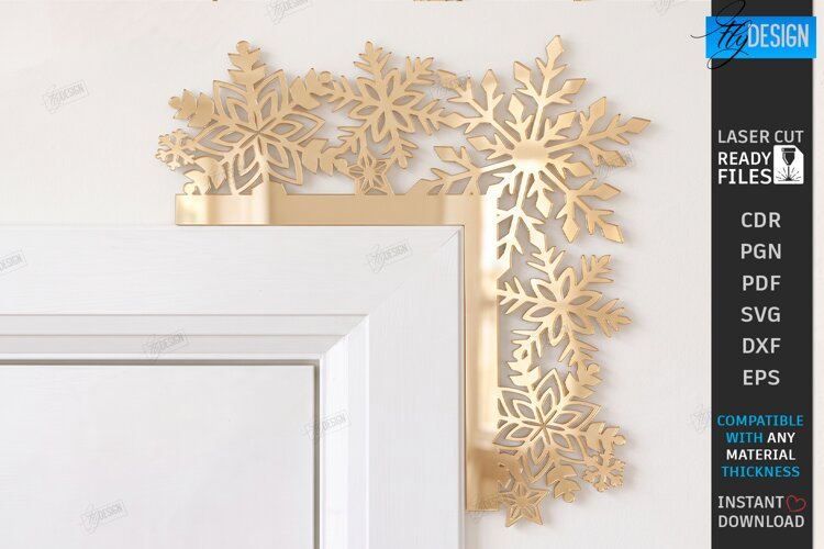 Gold Door Corner Laser Cut| Christmas Wall Decor | Snowflake example image 1