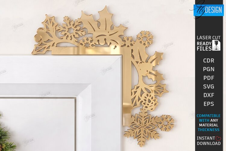 Gold Door Corner Laser Cut| Christmas Wall Decor | Snowflake example image 1