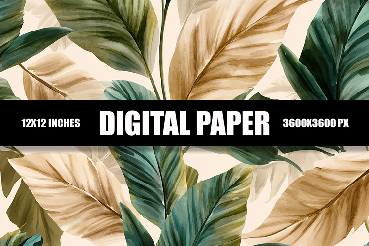Green And Gold Leaves Digital Paper
