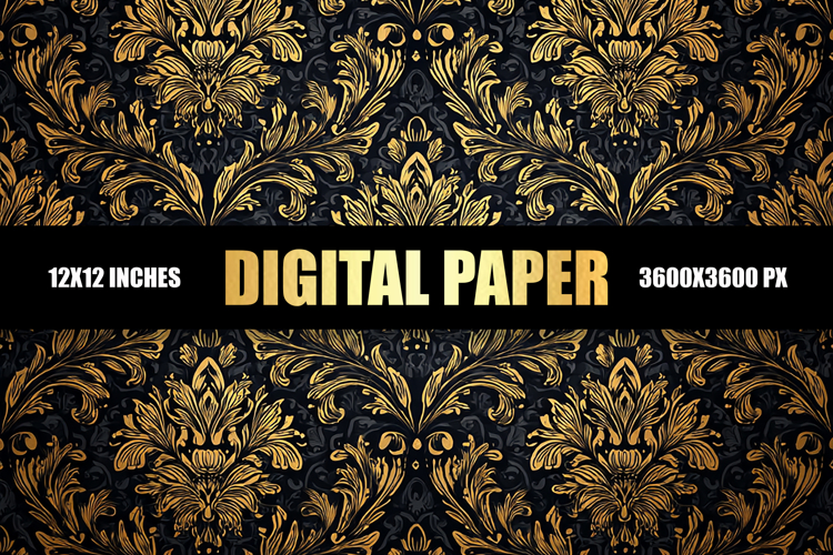 Black Gold Floral Digital Paper