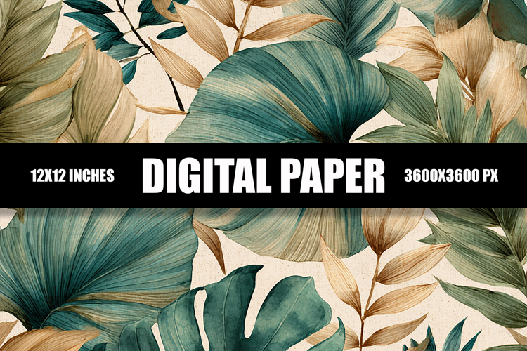Green And Gold Leaves Digital Paper
