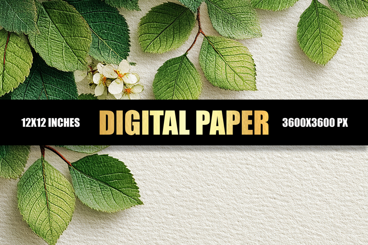 Green Leaves With Gray Texture Digital Paper