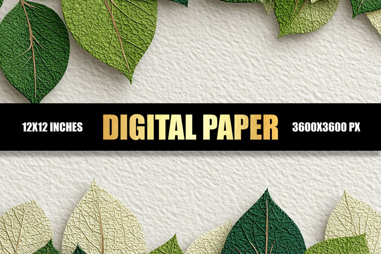 Green Leaves With Gray Texture Digital Paper