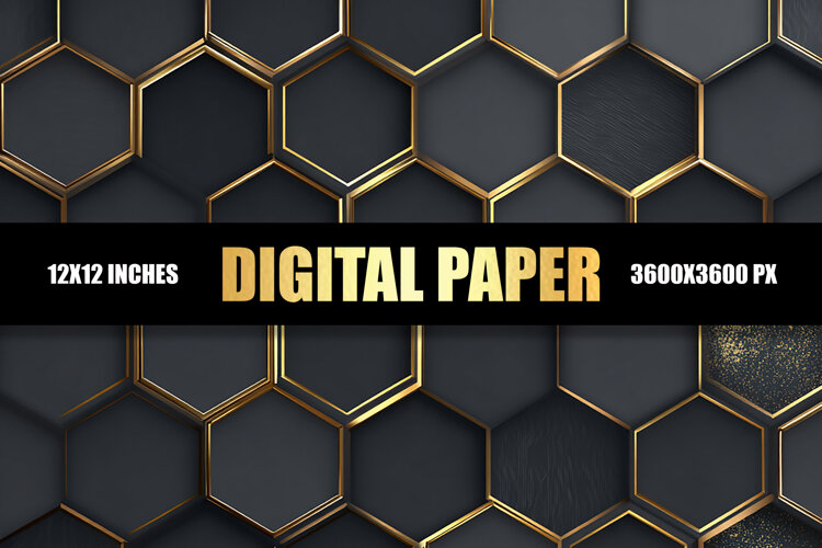 Black Hexagon Digital Paper example image 1