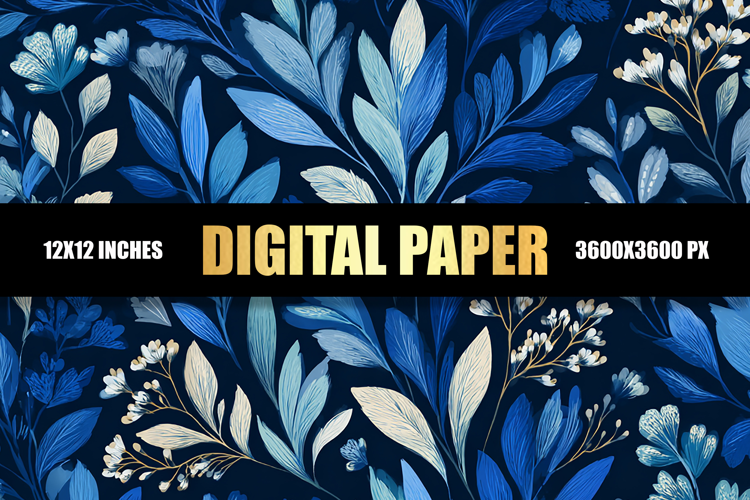 Blue Leaves Digital Paper