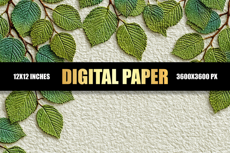 Green Leaves With Gray Texture Digital Paper