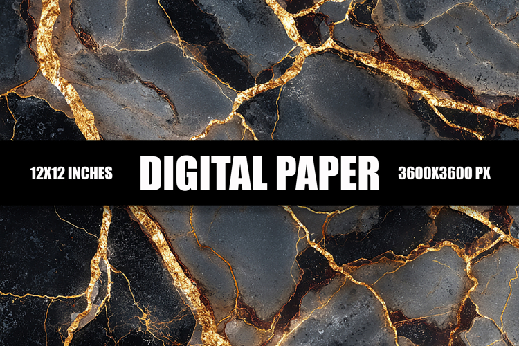 Black And Gold Crack Wall Digital Paper