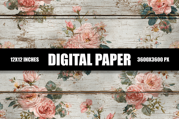 Floral in Wooden Digital Paper