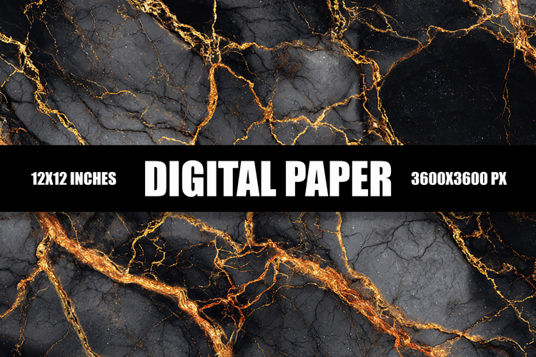 Black And Gold Crack Wall Digital Paper