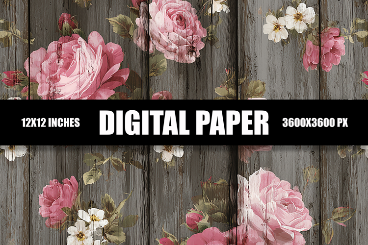 Floral in Wooden Digital Paper