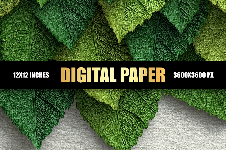 Green Leaves With Gray Texture Digital Paper