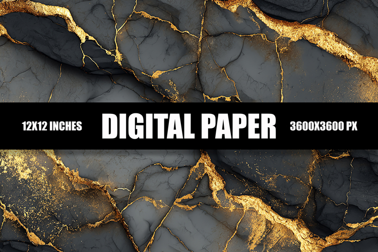 Black And Gold Crack Wall Digital Paper