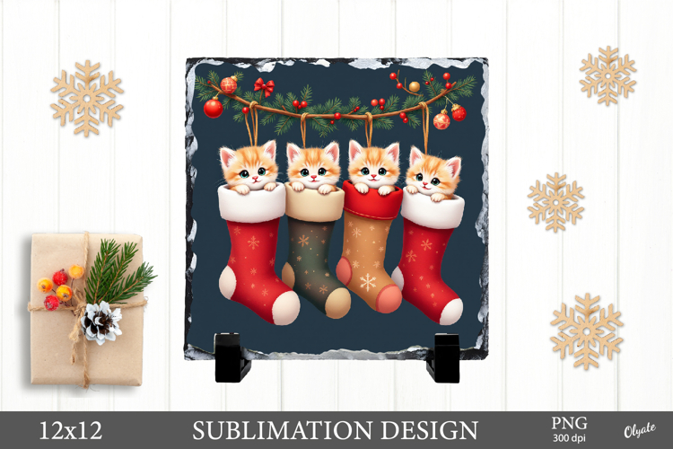 Christmas Slate Sublimation, Kittens in Socks Sublimation PN