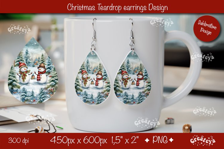 Christmas teardrop earrings sublimation design Snowman png