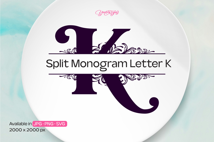 Flourish Ornament Split Monogram Letter K