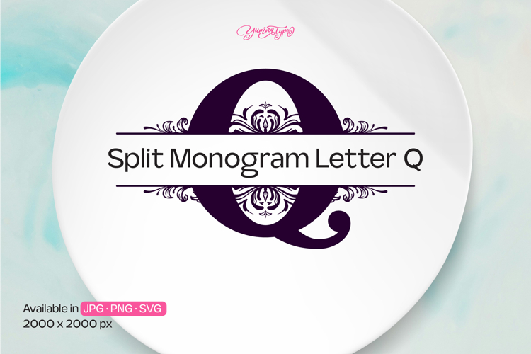 Flourish Ornament Split Monogram Letter Q