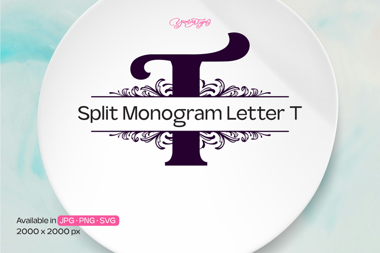 Flourish Ornament Split Monogram Letter T