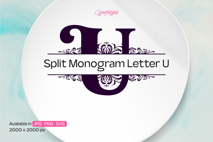 Flourish Ornament Split Monogram Letter U
