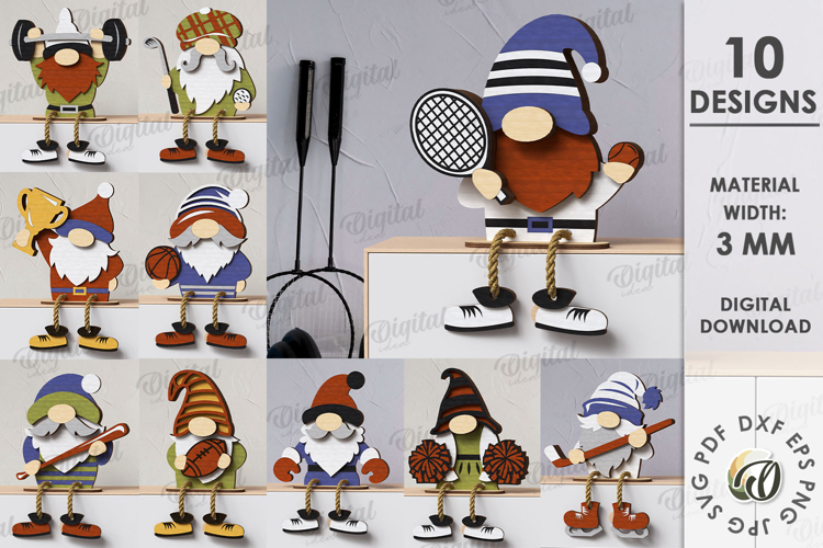 Sports Gnomes Bundle Laser Cut. Gnome Decor SVG