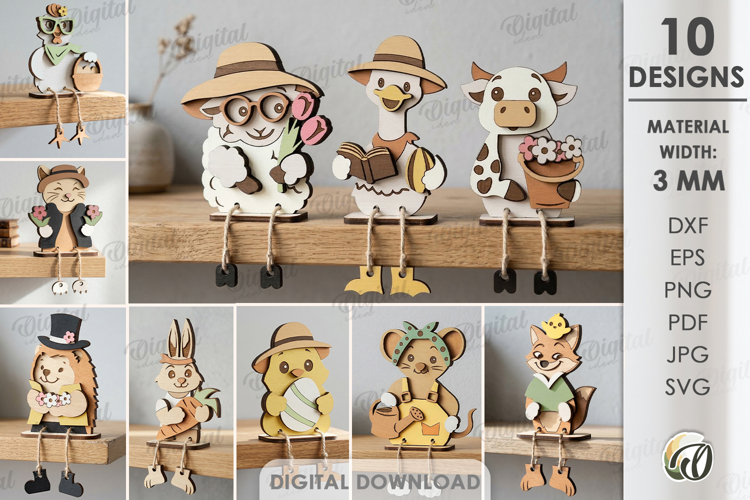 3D Spring Animals Decor Bundle Laser Cut. Stand Decor SVG