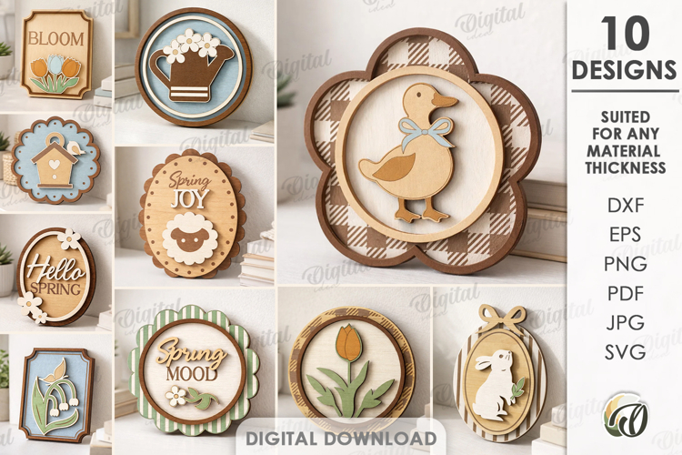 3D Spring Decors Bundle Laser Cut. Home Decor SVG