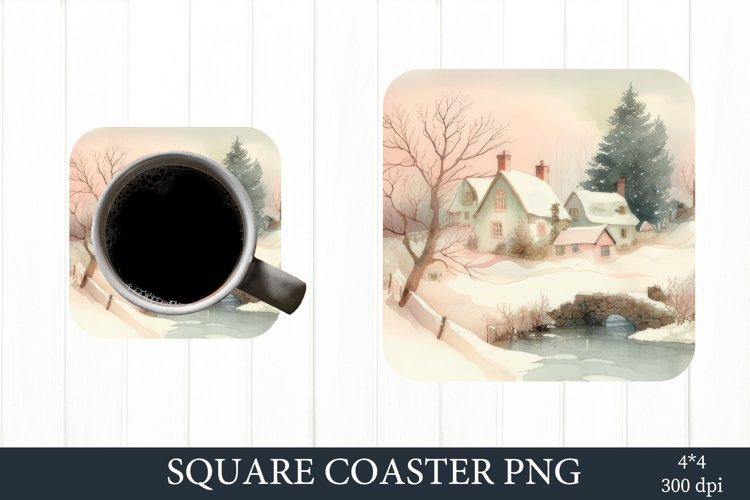 Pink Christmas Sublimation PNG. Square Coaster Sublimation