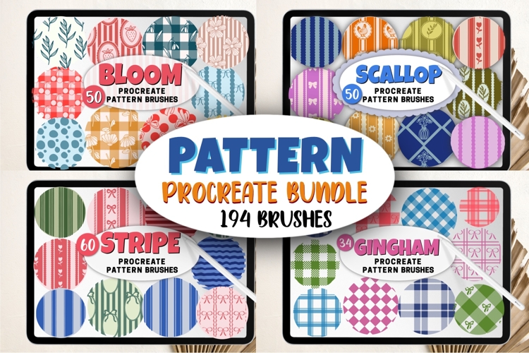 Procreate Pattern Brushes Bundle Floral Scallop Stripe Gingh