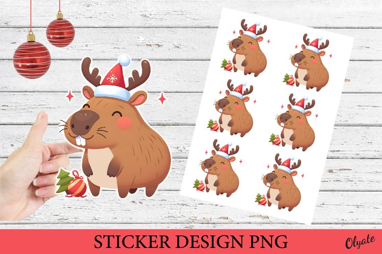 Christmas Sticker Printable PNG. Capybara Sticker PNG example image 1