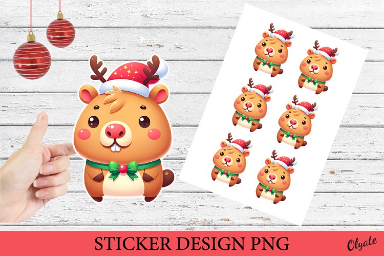 Christmas Sticker Printable PNG. Cute Capybara Sticker PNG example image 1