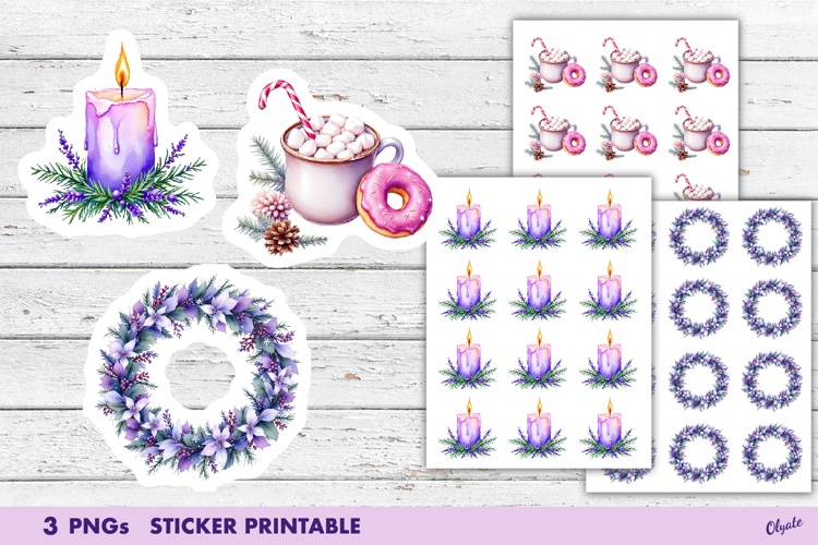 Watercolor Purple Christmas Stickers PNG