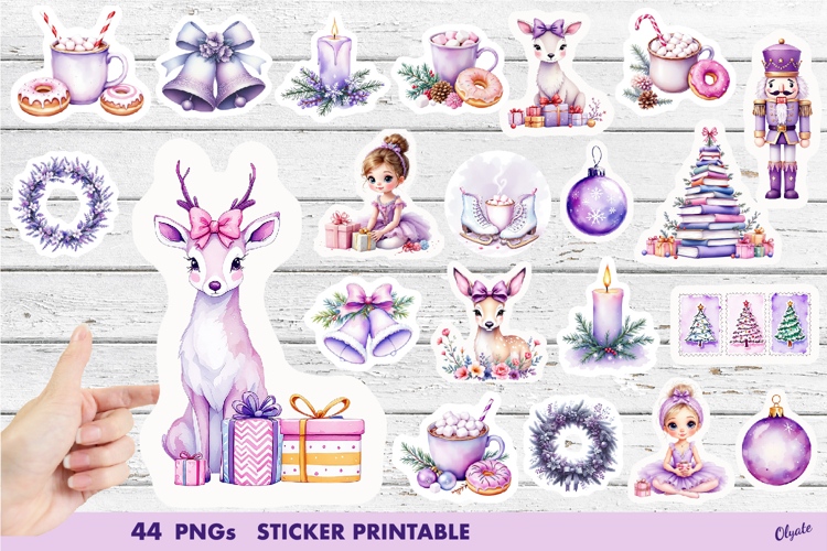 Watercolor Purple Christmas Stickers PNG