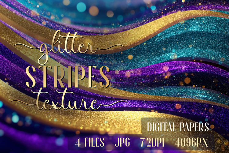 Glitter Teal Violet Golden Stripes backgrounds|Digital Paper