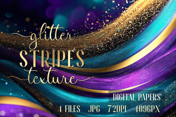 Glitter Teal Violet Golden Stripes backgrounds|Digital Paper