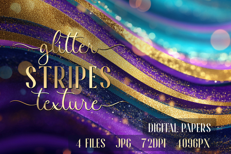Glitter Teal Violet Golden Stripes backgrounds|Digital Paper