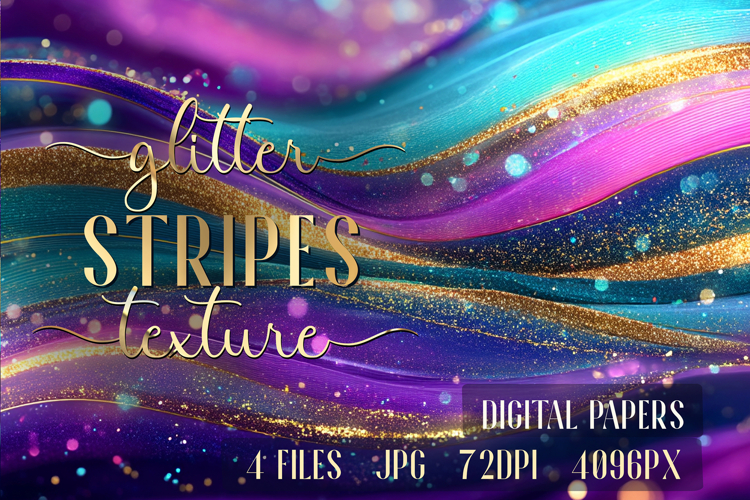 Glitter Teal Violet Golden Stripes backgrounds|Digital Paper