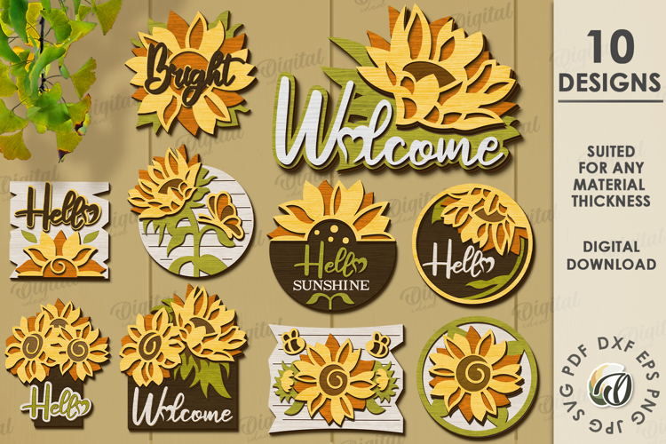 Sunflower Wall Decors Bundle Lasercut. Wall Decor SVG