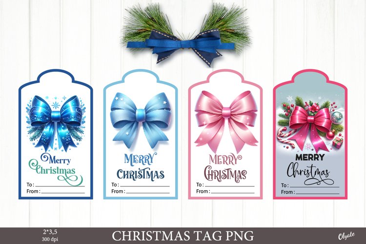Coquette Christmas Tag. Christmas Bow Gift Tags PNG