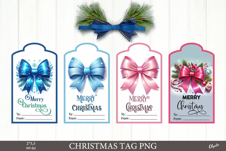 Coquette Christmas Tag. Christmas Bow Gift Tags PNG