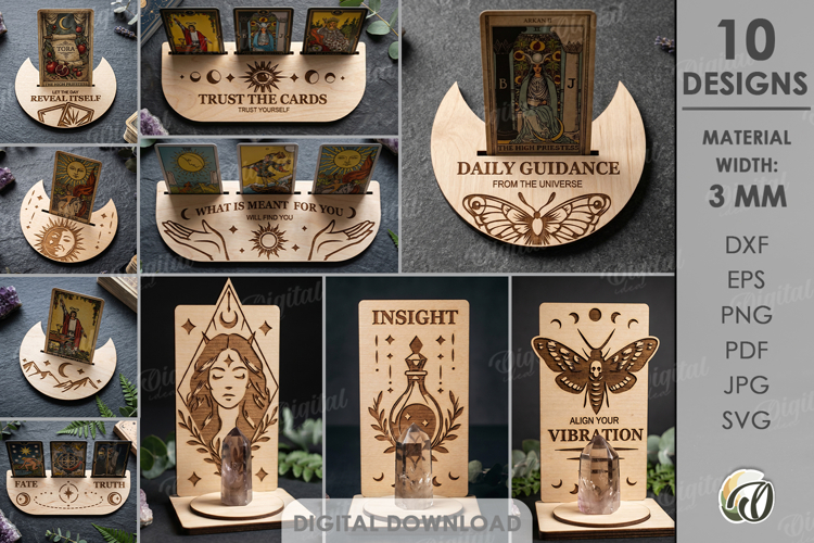 3D Tarot Cards and Crystal Holders Bundle Lasercut. Esoteric